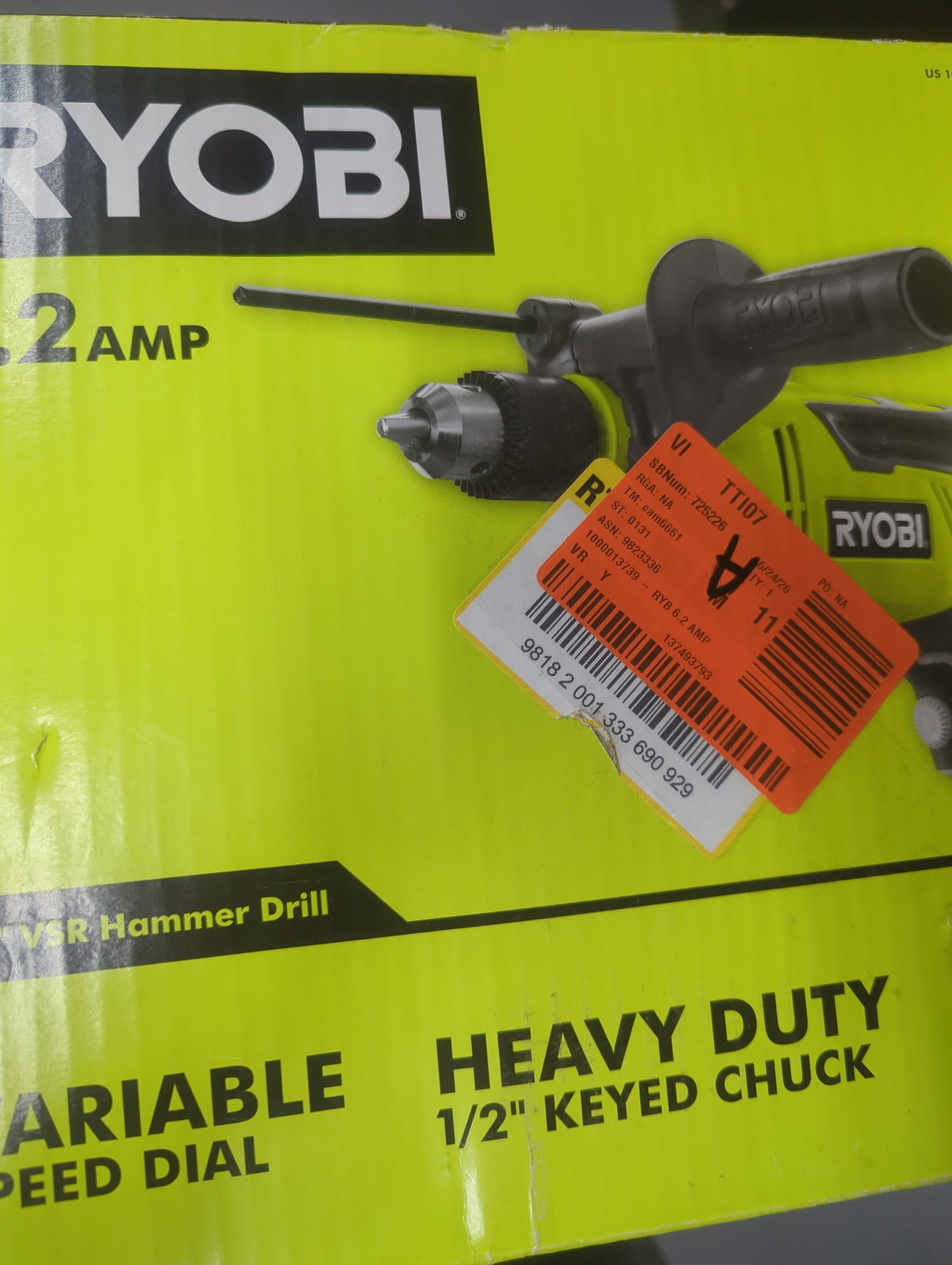 Ryobi D620H 6.2 Amp 5/8" VSR Hammer Drill
