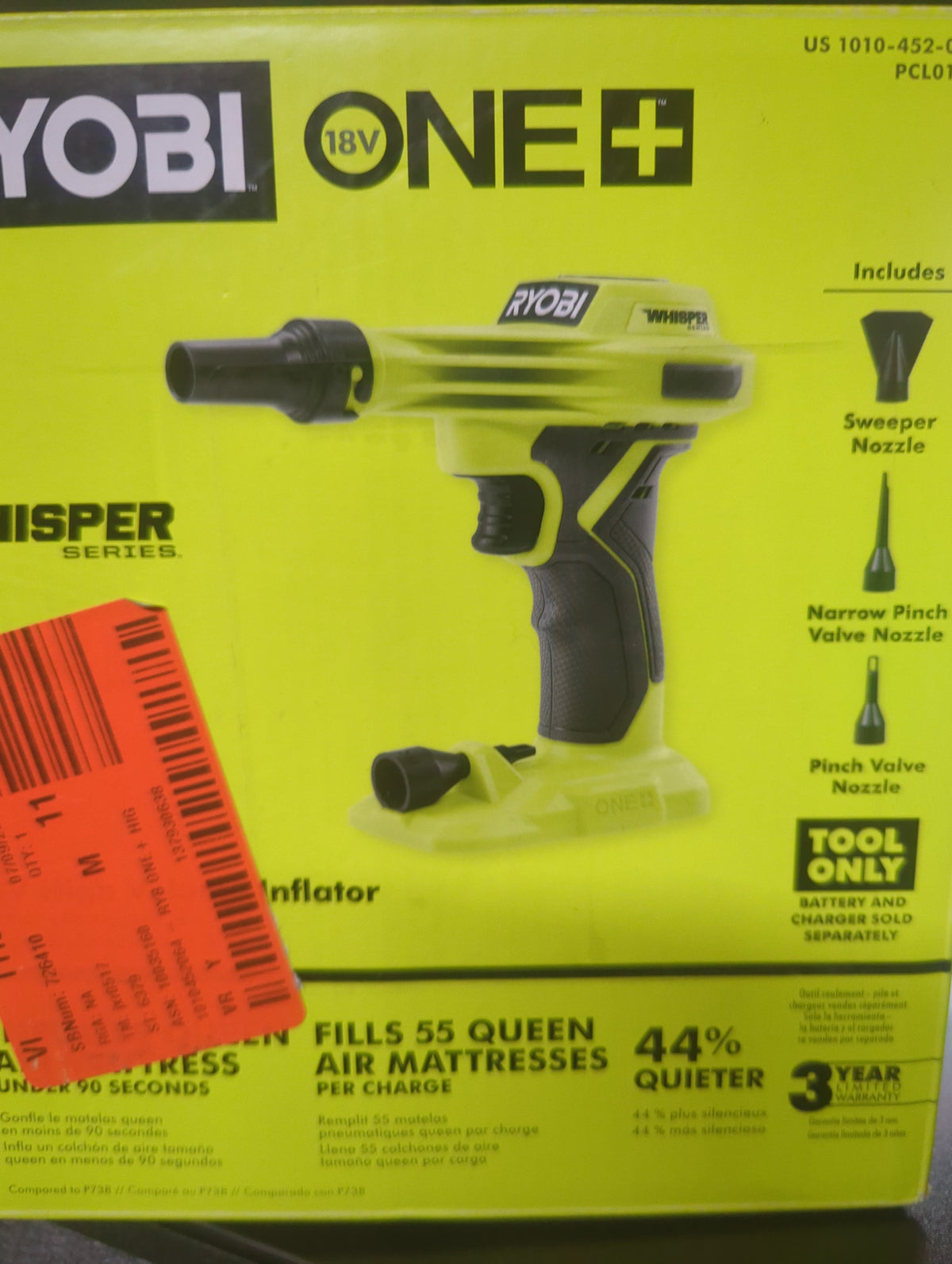 Ryobi PCL016B 18V ONE+ High Volume Inflator