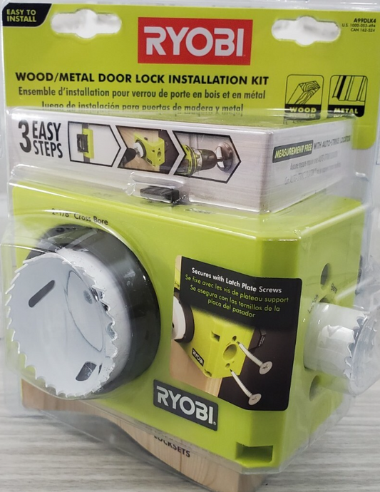 Ryobi A99DLK7 Wood and Metal Door Lock Installation Kit for Installing Deadbolts and Locksets