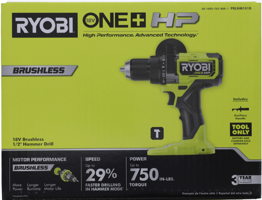 Ryobi PBLHM101B 18V ONE+ HP Brushless 1/2" Hammer Drill (Tool Only)