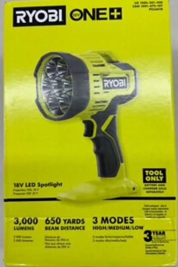 RYOBI 18V ONE+ LED Spotlight 650 Yard Beam Distance, PCL661B