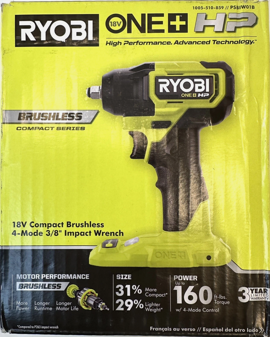 Ryobi PBLIW01B 18V ONE+ HP Brushless 4-Mode 1/2" High Torque Impact Wrench (Tool Only)