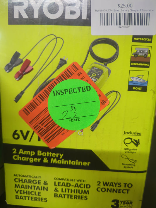Ryobi AC0i2001 2 Amp Battery Charger & Maintainer