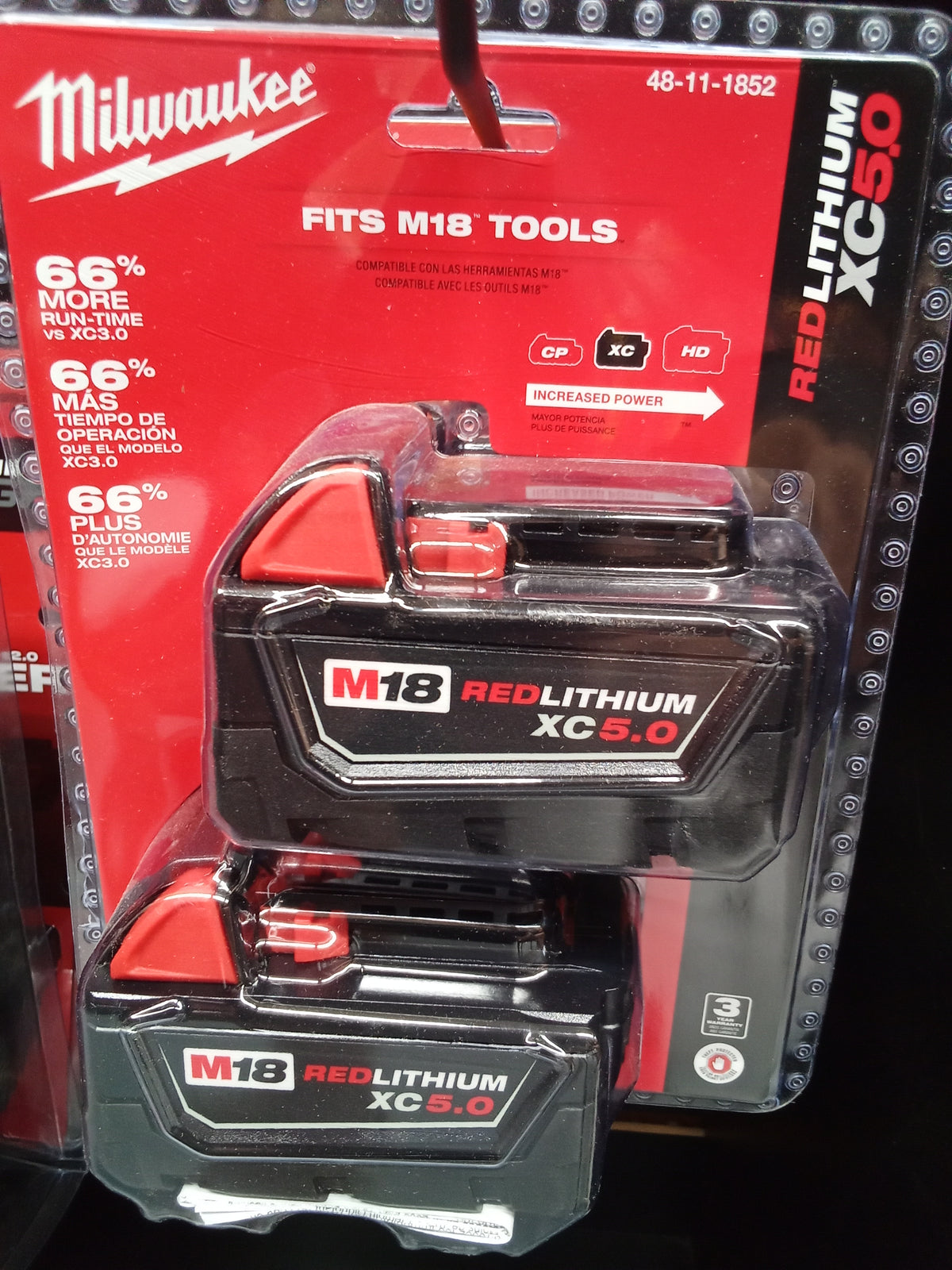 Milwaukee 48-11-1852 M18 18-Volt Lithium-Ion XC Extended Capacity 5.0 Ah Battery Pack (2-Pack)
